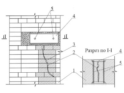 Схема заделки сквозной трещины кирпичным замком с якорем